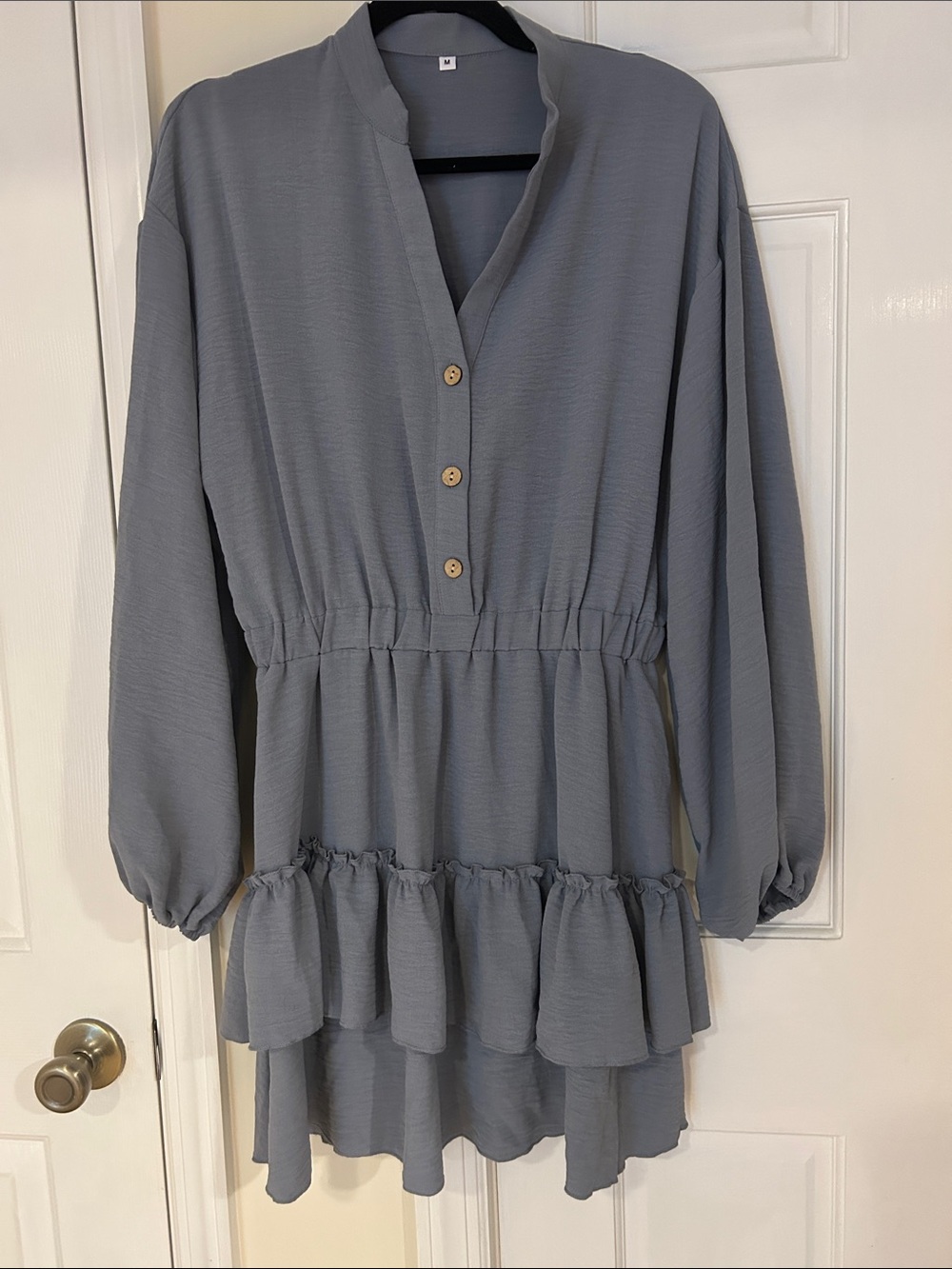 Women's Slate Gray/blue Tiered Button Front Dress